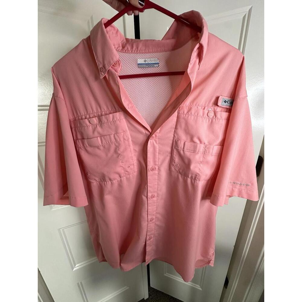 Columbia PFG Men's Fishing Outdoors Vented Shirt Size Medium Coral Short Sleeve